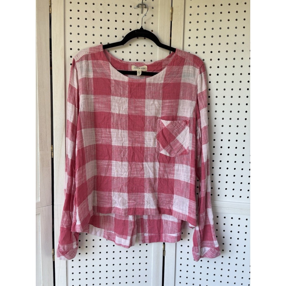 cloth & stone Pink and White Check Button Down Shirt